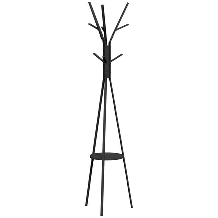180cm Free Standing Metal Coat Rack Stand with 9 Hooks and Shelf - Black