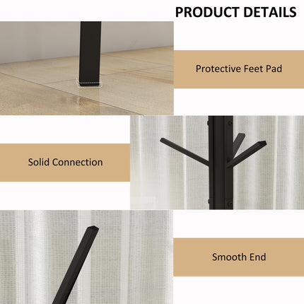180cm Free Standing Metal Coat Rack Stand with 9 Hooks and Shelf - Black