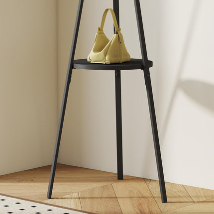180cm Free Standing Metal Coat Rack Stand with 9 Hooks and Shelf - Black