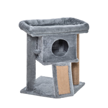 Cat Tree Tower Indoor Climbing Activity Center with Jute Scratching Pad and Ball Toy 40x40x57cm - Grey