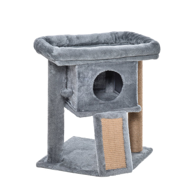 Cat Tree Tower Indoor Climbing Activity Center with Jute Scratching Pad and Ball Toy 40x40x57cm - Grey