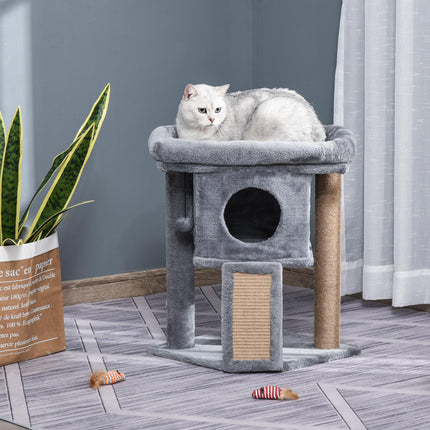 Cat Tree Tower Indoor Climbing Activity Center with Jute Scratching Pad and Ball Toy 40x40x57cm - Grey