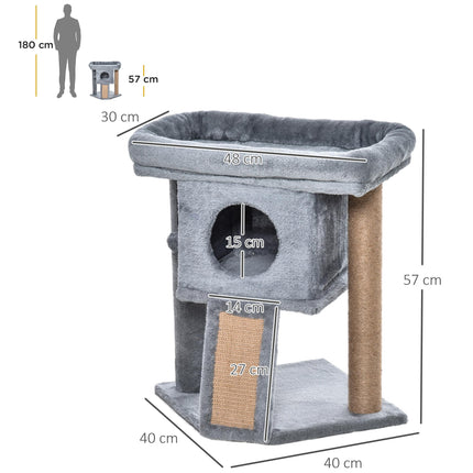 Cat Tree Tower Indoor Climbing Activity Center with Jute Scratching Pad and Ball Toy 40x40x57cm - Grey