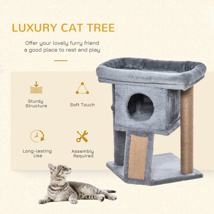 Cat Tree Tower Indoor Climbing Activity Center with Jute Scratching Pad and Ball Toy 40x40x57cm - Grey