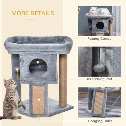 Cat Tree Tower Indoor Climbing Activity Center with Jute Scratching Pad and Ball Toy 40x40x57cm - Grey