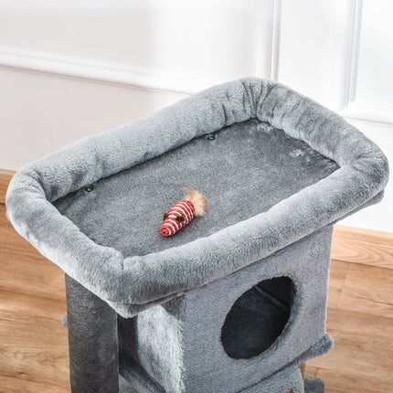 Cat Tree Tower Indoor Climbing Activity Center with Jute Scratching Pad and Ball Toy 40x40x57cm - Grey