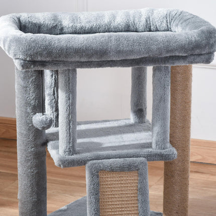 Cat Tree Tower Indoor Climbing Activity Center with Jute Scratching Pad and Ball Toy 40x40x57cm - Grey