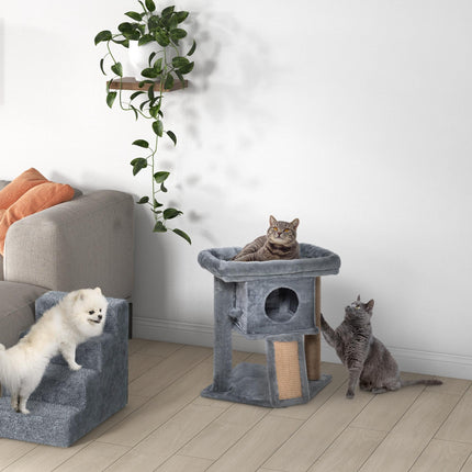 Cat Tree Tower Indoor Climbing Activity Center with Jute Scratching Pad and Ball Toy 40x40x57cm - Grey