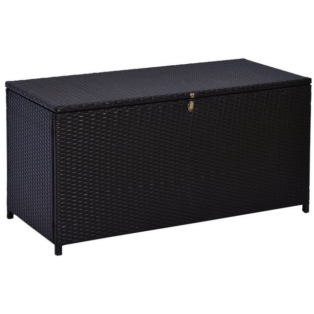 284 L Rattan Garden Storage Box, Outdoor Garden Storage Box with Gas Lift and Lo