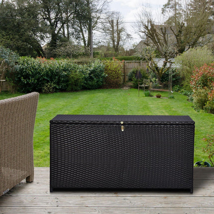284 L Rattan Garden Storage Box, Outdoor Garden Storage Box with Gas Lift and Lo