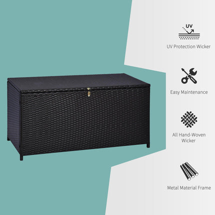 284 L Rattan Garden Storage Box, Outdoor Garden Storage Box with Gas Lift and Lo