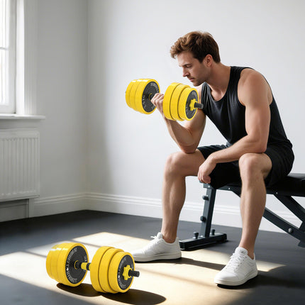 25KG Dumbbell & Barbell  Adjustable Set Plate Bar Clamp Rod Home Gym Sports Area