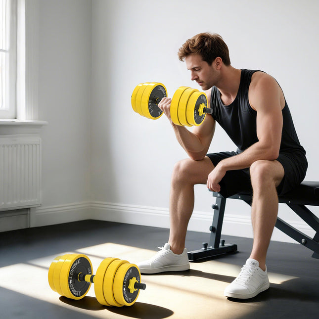 25KG Dumbbell & Barbell  Adjustable Set Plate Bar Clamp Rod Home Gym Sports Area