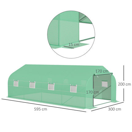 6 x 3 Metre Walk-In Garden Polytunnel Greenhouse with Metal Frame - Green