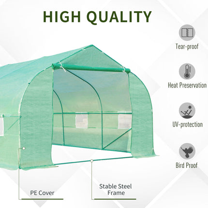 6 x 3 Metre Walk-In Garden Polytunnel Greenhouse with Metal Frame - Green