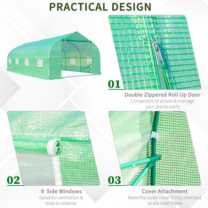 6 x 3 Metre Walk-In Garden Polytunnel Greenhouse with Metal Frame - Green