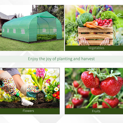 6 x 3 Metre Walk-In Garden Polytunnel Greenhouse with Metal Frame - Green