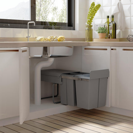 Kitchen Pull Out Soft Close Recycle Waste Bin 40L (1x20L+2x10L) - Grey