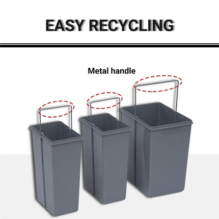 Kitchen Pull Out Soft Close Recycle Waste Bin 40L (1x20L+2x10L) - Grey