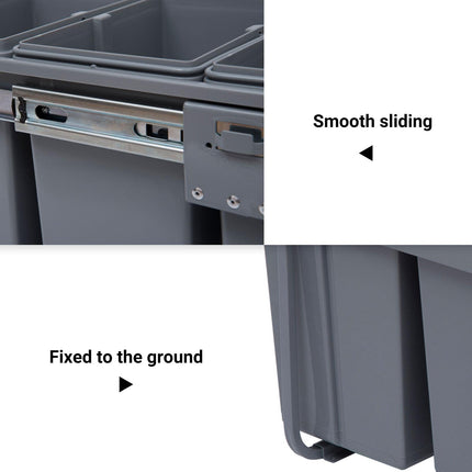 Kitchen Pull Out Soft Close Recycle Waste Bin 40L (1x20L+2x10L) - Grey
