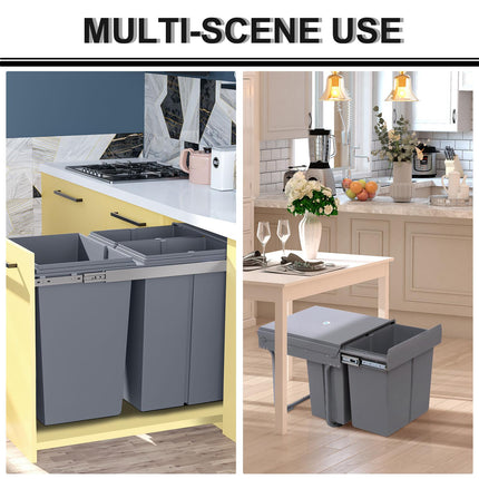Kitchen Pull Out Soft Close Recycle Waste Bin 40L (1x20L+2x10L) - Grey