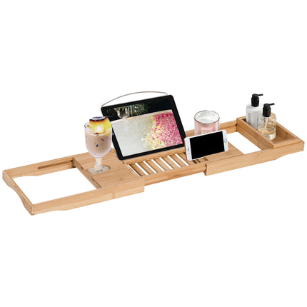 Extendable Bamboo Bathtub Shelf Rack Bath Caddy Tray 75-109L x 23.5W x 4T cm - Bamboo