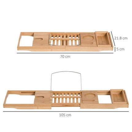 Extendable Bamboo Bathtub Shelf Rack Bath Caddy Tray 75-109L x 23.5W x 4T cm - Bamboo