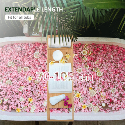 Extendable Bamboo Bathtub Shelf Rack Bath Caddy Tray 75-109L x 23.5W x 4T cm - Bamboo