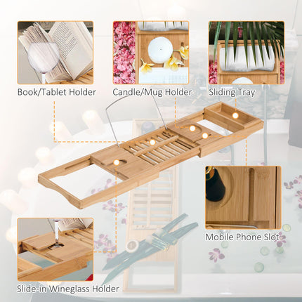 Extendable Bamboo Bathtub Shelf Rack Bath Caddy Tray 75-109L x 23.5W x 4T cm - Bamboo