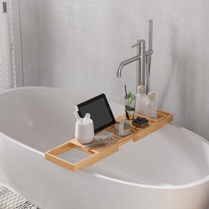 Extendable Bamboo Bathtub Shelf Rack Bath Caddy Tray 75-109L x 23.5W x 4T cm - Bamboo