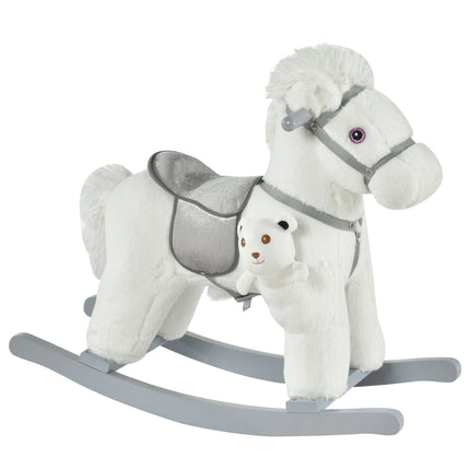 Kids Plush Ride-On Rocking Horse Toy with Realistic Sounds for 18-36 Months - White