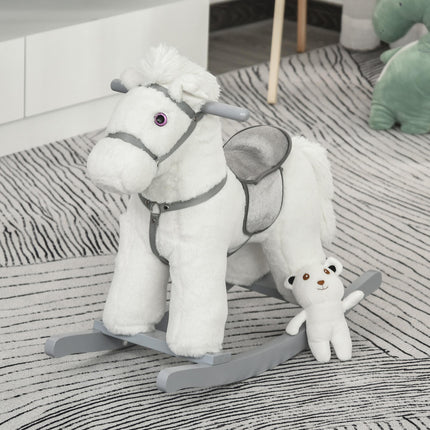 Kids Plush Ride-On Rocking Horse Toy with Realistic Sounds for 18-36 Months - White