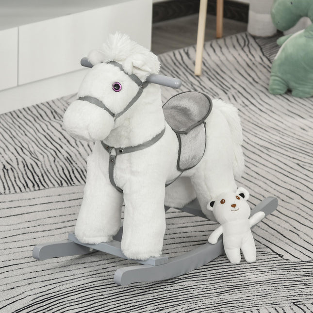 Kids Plush Ride-On Rocking Horse Toy with Realistic Sounds for 18-36 Months - White