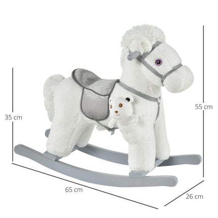 Kids Plush Ride-On Rocking Horse Toy with Realistic Sounds for 18-36 Months - White