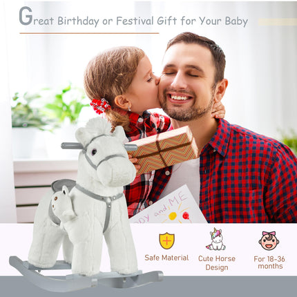 Kids Plush Ride-On Rocking Horse Toy with Realistic Sounds for 18-36 Months - White