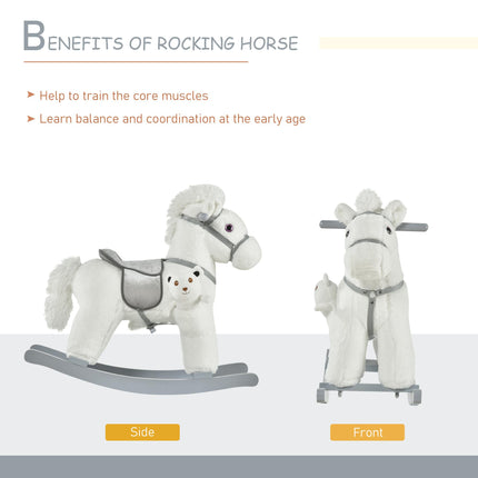 Kids Plush Ride-On Rocking Horse Toy with Realistic Sounds for 18-36 Months - White