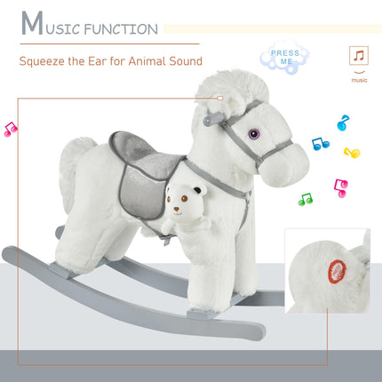 Kids Plush Ride-On Rocking Horse Toy with Realistic Sounds for 18-36 Months - White