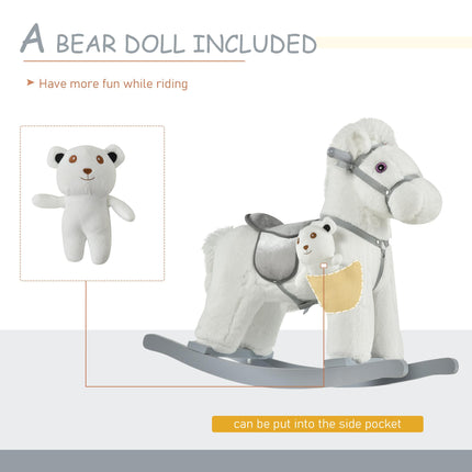 Kids Plush Ride-On Rocking Horse Toy with Realistic Sounds for 18-36 Months - White