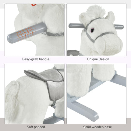 Kids Plush Ride-On Rocking Horse Toy with Realistic Sounds for 18-36 Months - White