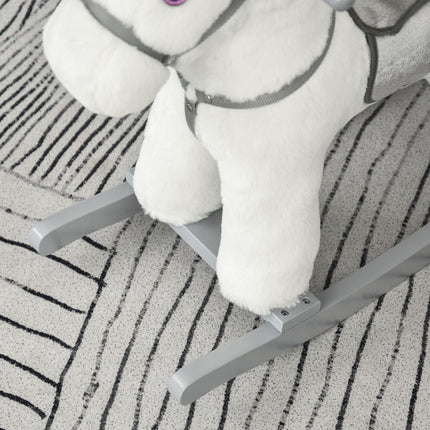 Kids Plush Ride-On Rocking Horse Toy with Realistic Sounds for 18-36 Months - White