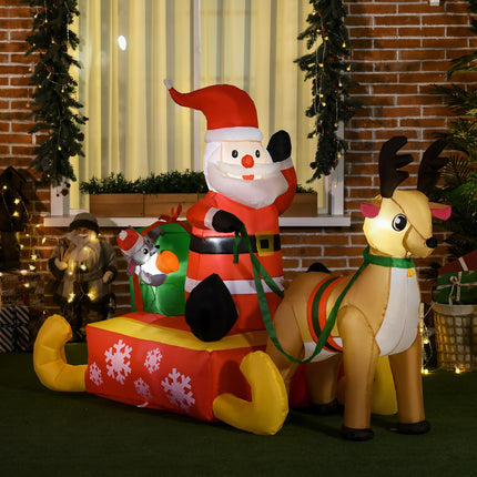 Inflatable Santa on Sled with Reindeer 122 cm Polyester - Multicolour