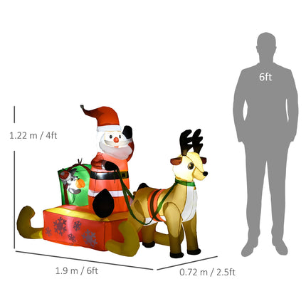 Inflatable Santa on Sled with Reindeer 122 cm Polyester - Multicolour