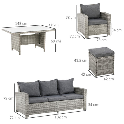 7 Seater Outdoor Rattan Dining Set with Cushions - Grey