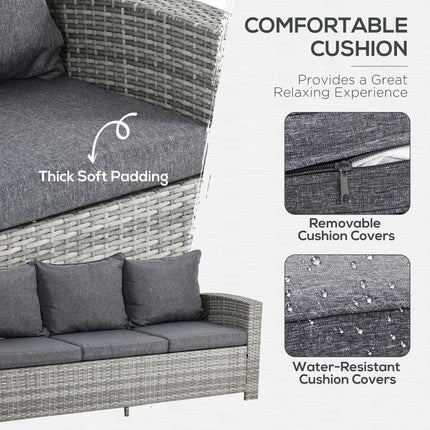 7 Seater Outdoor Rattan Dining Set with Cushions - Grey