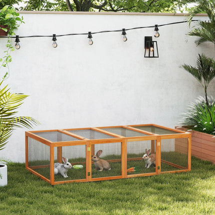 Wooden Rabbit Hutch with Wire Mesh Run 181x100x48 cm - Natural Wood