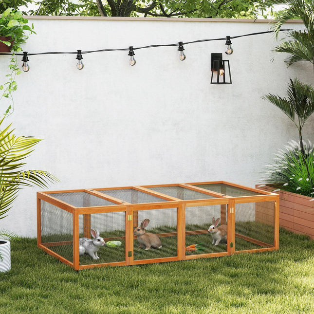 Wooden Rabbit Hutch with Wire Mesh Run 181x100x48 cm - Natural Wood