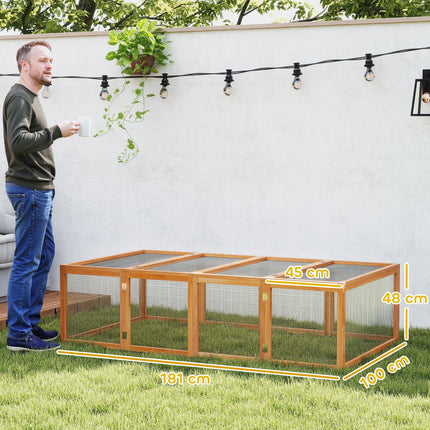 Wooden Rabbit Hutch with Wire Mesh Run 181x100x48 cm - Natural Wood