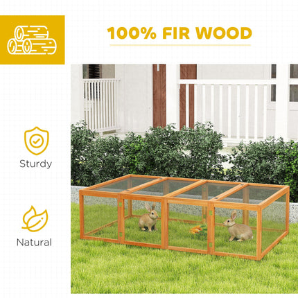 Wooden Rabbit Hutch with Wire Mesh Run 181x100x48 cm - Natural Wood