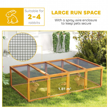 Wooden Rabbit Hutch with Wire Mesh Run 181x100x48 cm - Natural Wood