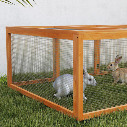 Wooden Rabbit Hutch with Wire Mesh Run 181x100x48 cm - Natural Wood